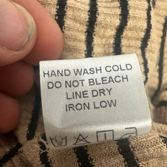 Heyson Womens Striped Peplum Top Size L Beige And Black 34 Sleeve Soft Knit - Picture 5 of 5